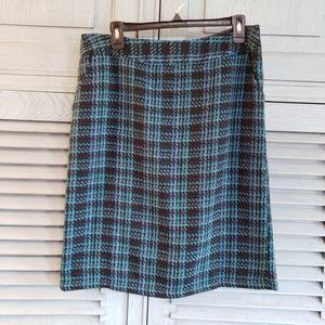 💙Notations Women's plaid tweed-like skirt, size 8, turquoise and black💙
